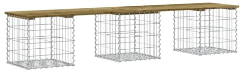 vidaXL Garden Bench with Gabion Design, Vacuum Pressure Impregnated Pinewood and Galvanized Steel Base, Suitable for Outdoor, Garden, Patio - 203x44x42 cm, Brown