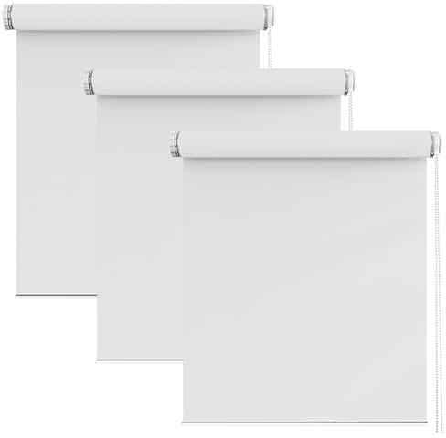 Rollo Für Fenster 75 x 70 cm, Sichtschutz und Sonnenschutz Blickdicht, Jalousie, inklusive Montagematerial, für Fenster & Tür, Weiß