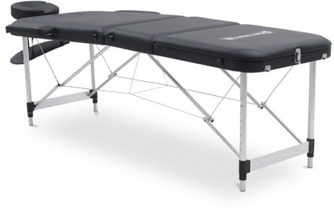 SPORTINATOR® Premium 3 Zonen Massageliege, angenehmer Liegekomfort durch 4 cm Polsterung, Flexible Höhenverstellung durch Rastknöpfe, belastbar bis ca. 180 kg (schwarz)