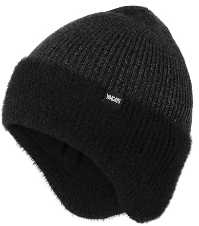 Wmcaps Winter Fleece Line Beanie with Earflap for Men Women, Outdoor Warm Thermal Knitted Hat Stocking Caps (Slate Grey)