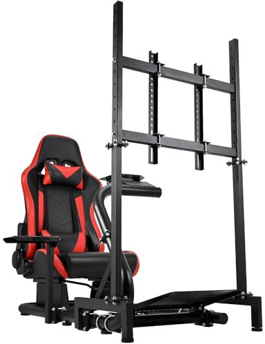 Anman G25 Adjustable Racing Simulator Cockpit(50MM Round Tube)with Red Seat Fit for Logitech G27 G29 G920 G923,Thrustmaster T300,Fanatec Gaming Mount With Monitor Stand Without Wheel Handbrake Pedals