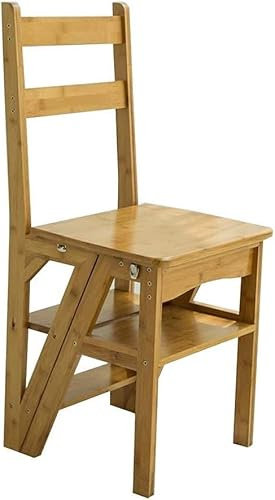 BODHIS Indoor Climbing Stool,Step Stools, Multifunction Household Collapsible Ladder Vintage Creativity Chair Solid Wood Step Stool (#2)