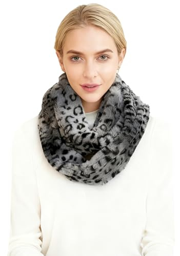Lina & Lily Damen Winter Loop Schal aus Kunstfell mit Leopardenmuster