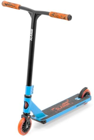Slamm Mini patinete clásico azul y rojo | Ruedas de 110 mm | Baja altura de conducción para niños pequeños | Barra en T apta para principiantes y horquilla sin rosca, dirección óptima y seguridad