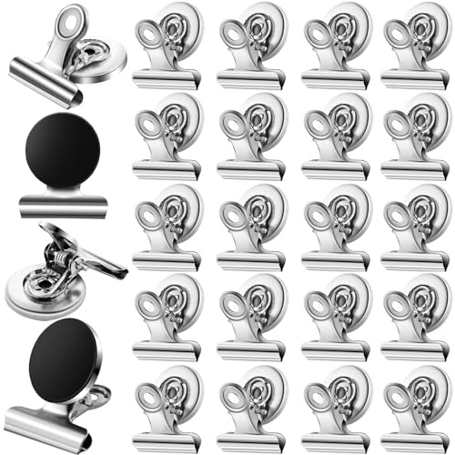Jeffbaubl 24 Stück Magnetische Clips, Magnetklammern, Silber | Magnetische Klammern, Magnete mit Klammern, Starke Kühlschrankmagnet Clips für Schule Haushalt Büro Fotos Whiteboard Memo