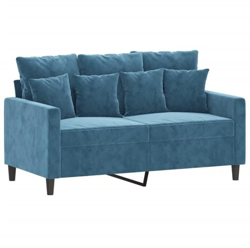 vidaXL Sofa 2-Sitzer, Loungesofa Couch mit Armlehnen Rückenkissen, Wohnzimmersofa Designsofa mit Metallgestell, Sitzmöbel Zweisitzer, Blau Samt