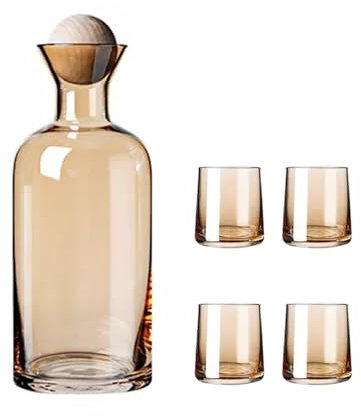 PEixen Glaskrug mit Deckel mit 4 Tassen, Wasserkaraffe und Glas-Set, Nachttisch, Wasserkaraffe für Schlafzimmer, Nachttisch, Badezimmer,3