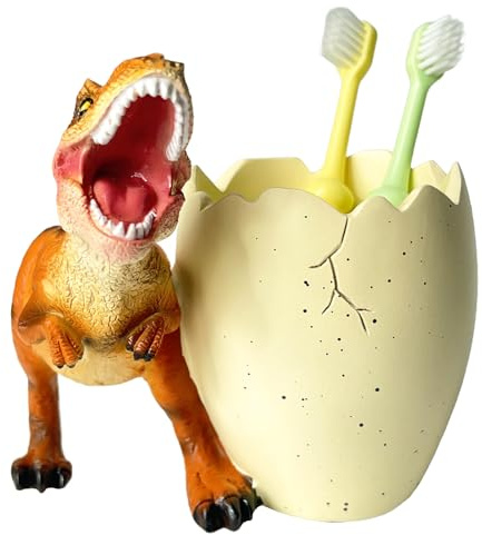 FlidRunest Dinosaurier-Zahnbürstenhalter, Zahnbürsten-Organizer für Badezimmer, Stabiler Harz-Zahnbürstenhalter, leicht zu reinigen, lustiges Dino-Dekor, Geschenk für Geburtstag, Kindertag