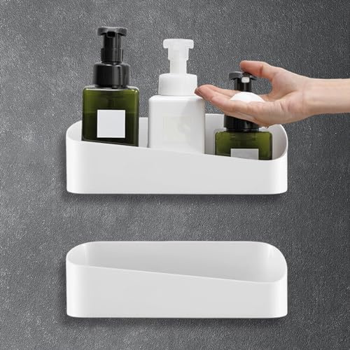WIYETY Kunststoff Duschablage: Selbstklebende Duschablage Ohne Bohren für Badezimmer, Küche & Schlafzimmer - Hochleistungshalter, Wiederverwendbar (Weiß)