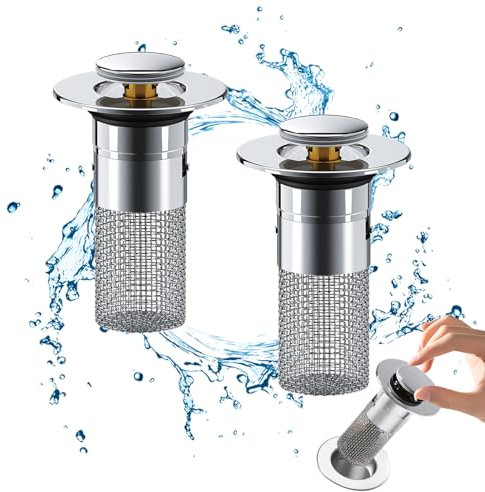 Drufoful 2 Stück WaschbeckenstöPsel, Abflussstopfen Waschbecken für 34-40mm Abfluss Ablauf, Abflussstopfen Waschbecken mit Haarsieb, Universal Pop Up Abflusssieb Dusche Schnell Ablaufend