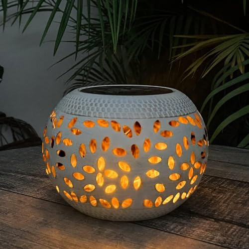 Baladais Solar Lampe Solar Lichter Outdoor Garten Laterne Tischleuchte mit realistischer blinkender Flamme LED Dekorative Outdoor Lampe Wasserdichte Flamme Effekt Solar Garten Ornaments (weiß)