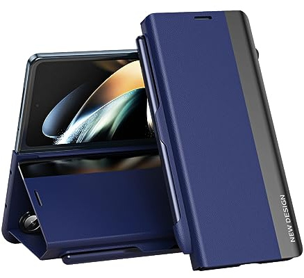 COQUE Leather Flip Case for Samsung Galaxy Z Fold 6, Kickstand, Magnetic Closure, Stylus Slot Folding Phone Cover for Samsung Galaxy Z Fold 6-Blue