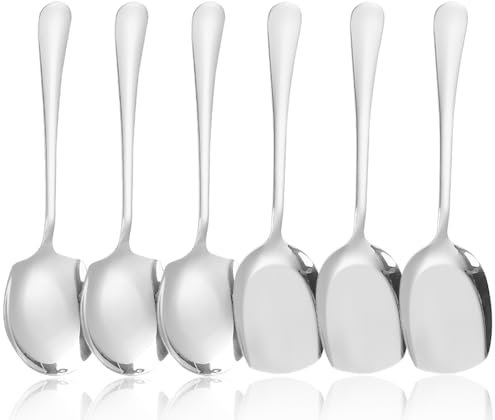Lot de 6 grandes cuillères de service en acier inoxydable à long manche pour cuisine, banquet, restaurant