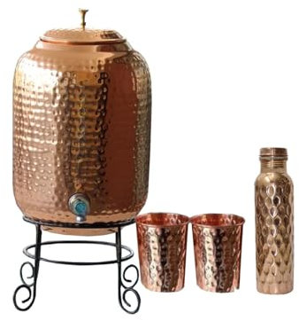 BRACOP® Wasserkrug aus reinem Kupfer, Trink wasserkrug, Wasserkaraffe, Krug mit Deckel, Kupfer-Ayurveda-wasserkrug mit Deckel, Becher aus reinem Kupfer, indischer Wasserbecher, Wasser trinkflasche