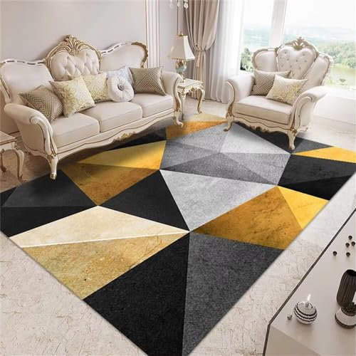 RUGMRZ Balkon Teppich Deko Esszimmer grau gelb geometrisches Design Schlafzimmer Teppich Wohnzimmer Teppich waschbar Webteppich 120X170CM