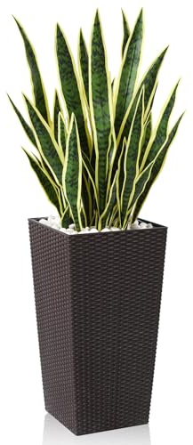 CROSOFMI Sansevieria Künstlich Groß 120 cm Künstliche Pflanzen bogenhanf mit Pflanzentopf aus Kunststoff Kunstpflanzen wie Echt für Balkon Wohnzimmer Outdoor Deko (Braun)
