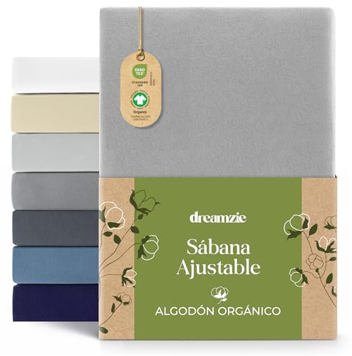 Dreamzie - Spannbettlaken 120/130x200 cm - 100% Jersey Biobaumwolle | Grau · Leintuch mit Rundumgummi · Spannbetttuch bis 32 cm Steghöhe Oeko-Tex zertifiziert · Hypoallergen · Breites Einzelbett