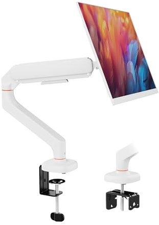 Ibergrif Monitor Halterung für 13-32 Zoll Bildschirme, Ergonomischer Höhenverstellbarer Gasfeder Monitorhalter mit Kabelmanagement, Neig, Schwenk, Drehbar, VESA 75/100 mm, MA001W -Weiß