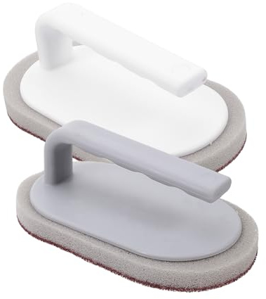 2pcs Kitchen Cleaning Brush Double-Sided Sponge Scrubber for Dishes | ABS Handle, Emery Surface, Reusable Set, Ergonomic Grip for Efficient Cleaning Power