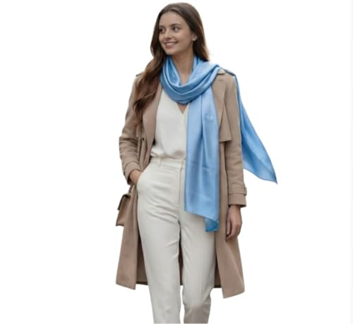 LA FERANI dam sidenscarf 100 % sidenhalsduk halsduk enfärgad vit svart 180 x 90 cm enfärgad för kostym formella tillfällen stola business style present för dig, ljusblå, 180 cm x 90 cm