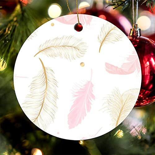 Weihnachtsbaumschmuck 7.3cm, Luxuriöse Federn In Gold Und Rosa Weihnachtsanhänger Elegant Christbaumschmuck Anhänger Premium Weihnachtsschmuck Für Party Hausdeko Neujahr Geschenk