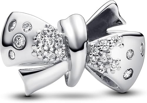 PHCLASY Glitzernder Bogen Charms-Anhänger Weihnachten Bead 925 Sterling Silber Pendant für Europäische Armbänder für Damen