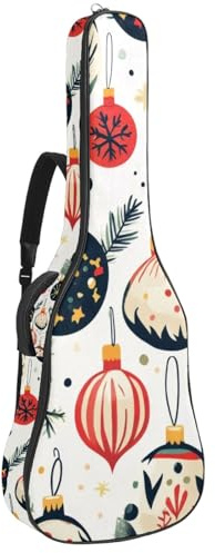 KengjuTesu 109,9 cm (43 Zoll) Tasche für Akustikgitarre, weicher Koffer mit Rucksackgurt und 2 Taschen, bunte Weihnachtsbälle, keine Polsterung, Rucksack, wasserdicht, Oxford-Stoff, Bassgitarre,