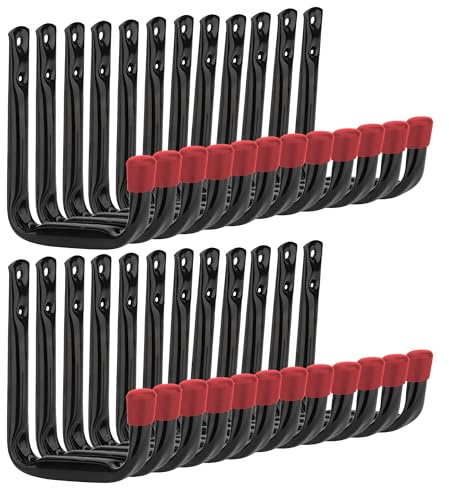 onesto Pack of – 24 Utility Hook Set Garage Storage | 120 X 80mm Large Hooks for Hanging | Black Powder Coated Ladder Hooks for Shed Organiser, Garage Storage, Bikes, Ladders