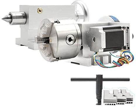 KOROBIE Schrittmotor, 100 Mm CNC 4. Achse + Reitstock, CNC-Teilkopf/Rotationsachse/A-Achsen-Kit for Mini-CNC-Fräser/Graveur-Holzbearbeitungsgravur hohes Drehmoment, Stabiler Betrieb