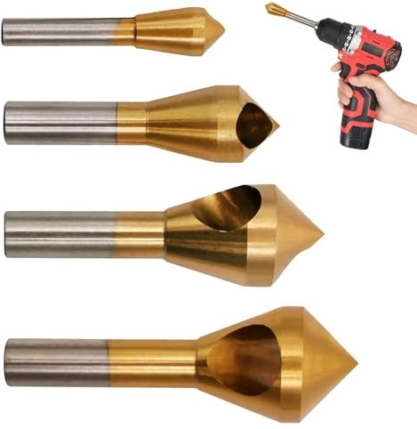 Chamfer Deburring Tool - 4X Metal Wood Drill Bits,90-Degree High Speed Steel Hole Deburring Tool for Wood, Metal, Fiberboard, Plywood, PVC