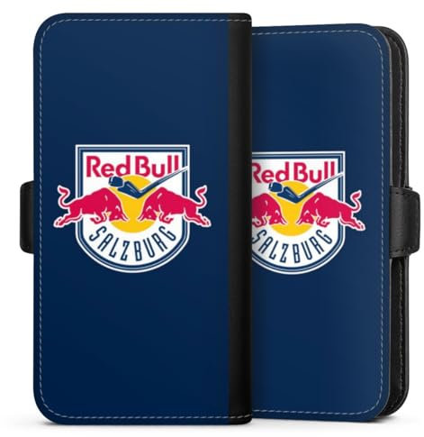 Flip Case kompatibel mit Apple iPhone 16 Handyhülle aus Kunst Leder schwarz Klapphülle EC Red Bull Salzburg Offizielles Lizenzprodukt Eishockey