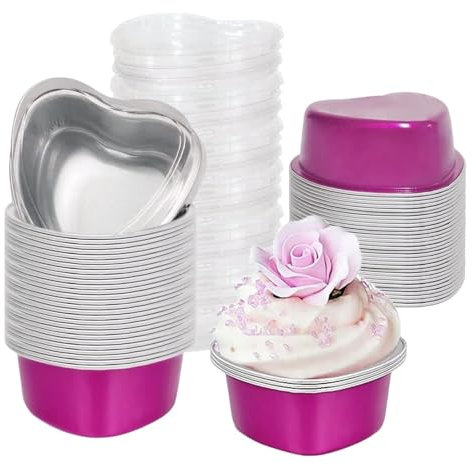 Stampo per torta a di cuore - 50 stampi da forno a di cuore in alluminio | Stampi per muffin in stampi da forno in alluminio a di per feste di giorno di nozze della sana