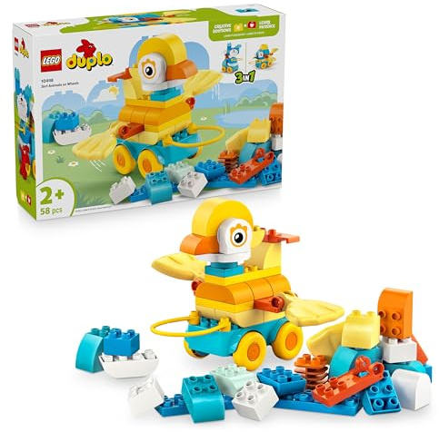 LEGO DUPLO Town Tiere auf Rädern 3-in-1-Set - Montessori Spielzeug zum Bauen von Ente, Fisch oder Hund mit Rädern und Ziehgriff - Geschenk für Mädchen und Jungen ab 2 Jahren - 10448
