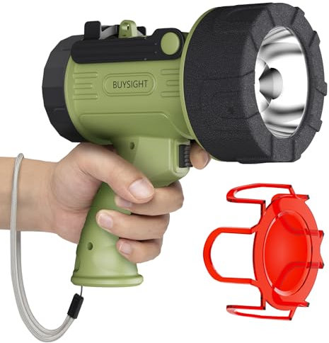 BUYSIGHT Rechargeable Spotlight Flashlight, 1000,000 lumens Hand held Spot Lights Waterproof led Flashlight Hunting Lamp with red Filter (Matcha Green)