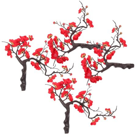 MOTHNUR 4piezas Ramo Artificial De Flores De Ciruelo Rojas Decoración Floral para Mesas De Navidad y Acción De Gracias Aspecto Realista y Ligero para Hogar y Fiestas