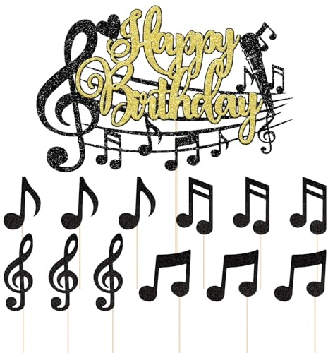 13 Stücke Black Musical Note Plugin, Alles Gute Zum Geburtstagskarteneinsatz, Cupcake Topper, Kreative Persönlichkeit, Geburtstagsfeierdekoration Für Musikliebhaber.