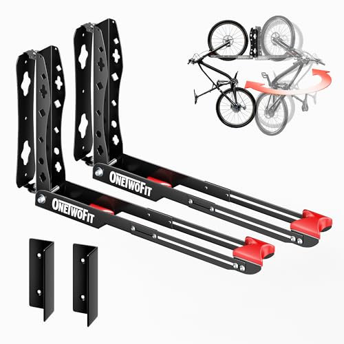 ONETWOFIT Supporto da parete girevole per biciclette, portabiciclette salvaspazio per il garage, facile da caricare e scaricare, il portabiciclette può contenere fino a 35 kg (Nero-2pcs)