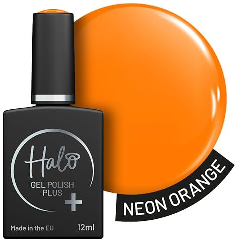Halo Gel Polish Plus 12ml - Neon Orange. UV/LED Gel Nail Polish, Long Lasting & Easy To Apply. Nail Art Colours For Manicure & Pedicure. Hema Free Gel Polish For Professional & Home Use.