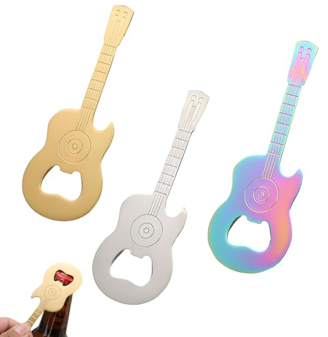 Lot de 3 décapsuleurs personnalisés, tire-bouchon en acier inoxydable, ouvre-bouchon portable, en forme de guitare, décapsuleur magnétique pour les fêtes, les festivals, les réunions (1)