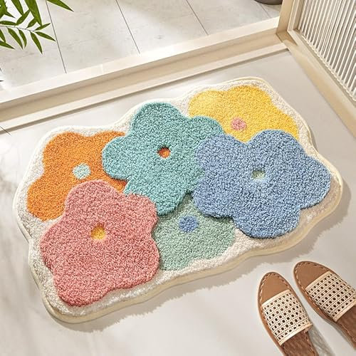 Badezimmermatte Orange Grün Gelb Badmatte Mikrofaser Bath Mat Waschbar Badezimmerteppich Duschvorleger rutschfest Badematte Schnelltrocknend Badvorleger Verdicken Badezimmermatten 40x60cm