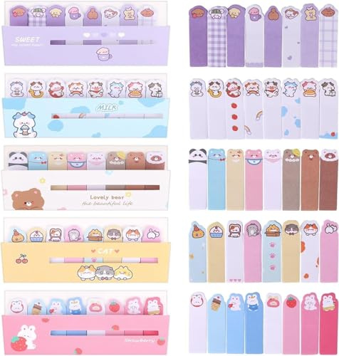1200 Pcs Cute Self-Stick Index Tabs Sticky Note Tabs Cartoon Page Flags Animals Bookmarks Mini Sticky Note Paper Page Markers Stickers for Students Books File,Notebook and Writing Pads