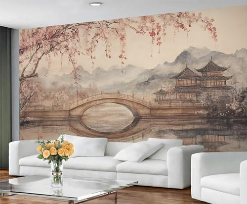 GIVLWF Wallpaper - Traditional Landscape Home Decor & Mural, Self Adhesive Wallpaper for Living Room, Retro Japanese Style Wall Mural, Asian Landscape Bedroom Wall Paper, Peel and Stick