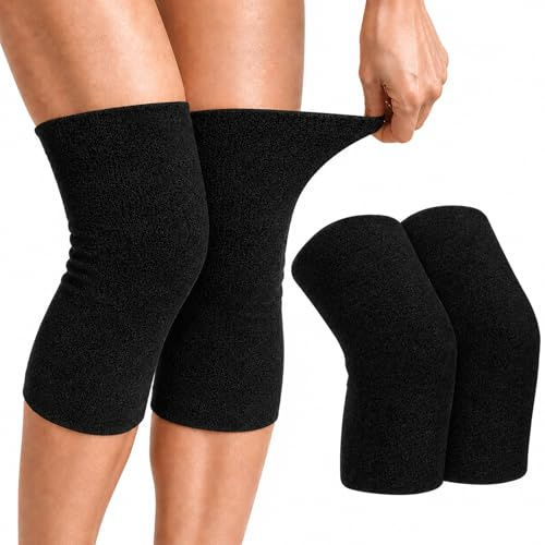 SREBIWO 1 Paar Kniebandage Elastische für Damen Herren, Winter Warme Kniewärmer, Thermische Kniekompression Knieschützer Ärme für Unterstützung Arthritis, Kaltes Knie (Grau)