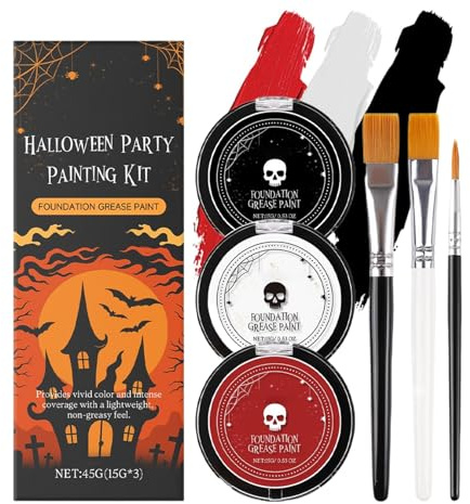 Maquillage Visage et Corps - Ensemble Complet Blanc Noir Rouge Avec Pinceaux - Cosmétique Adulte Pour Scène Fêtes Halloween Costumes