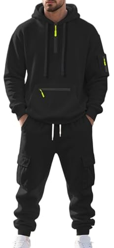 MSIYOW Tuta Uomo Completa Felpe con Cappuccio e Pantaloni Tute Sportive Invernale Jogging Tuta Casual(2XL, Nero)