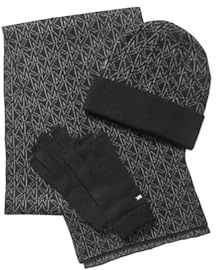 Michael Kors SET I Schal/Mütze/Handschuhe I Hat/Scarf/Gloves I Weiche Acrylwolle I Logo I Goldener Geschenkkarton I SCHWARZ5205