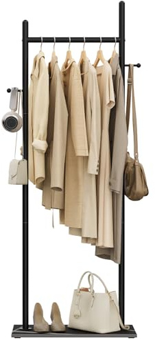 OUTBROS Kleiderständer Stabil, Garderobenständer 50 cm Breit, Schwarz | Kleiderständer mit 2 Haken und Rock Slab Base, Kleiderstange aufbewahrung für den Innenbereich, Coat Rack aus Metall
