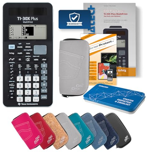 Texas Instruments TI-30X Plus MathPrint Taschenrechner – wissenschaftlicher Schulrechner Sek I & II, Abitur/IQB zugelassen, inkl. Schutztasche, Lernbuch & Geometrie-Set (Hellgrau)