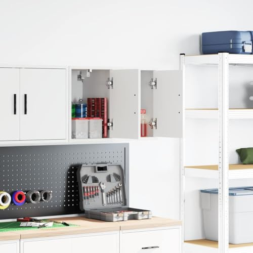 Garagen-Wandschränke 2 Stk. Weiß Holzwerkstoff 30x30x41 cm, robuster Werkstattschrank mit Flügeltür, vielseitiger Mehrzweckschrank für Werkstatt, Büro und Lager zur sicheren Aufbewahrung