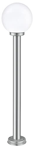 Eglo Nisia Lampada a piantana per esterni a 1 fiamma, lampada da pavimento in acciaio inox argentato e globo di vetro bianco, attacco E27, IP44